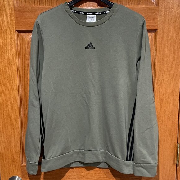 adidas Other - ADIDAS Men's M Green 3 Stripe Long Sleeve Pullover Athletic Crewneck Sweatshirt